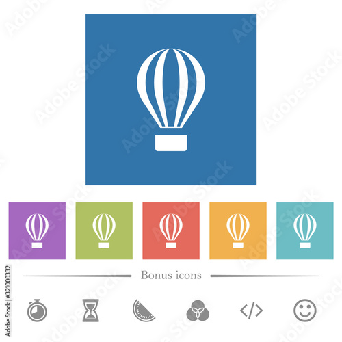 Air balloon flat white icons in square backgrounds