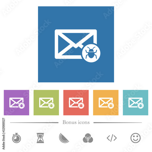 Spam mail flat white icons in square backgrounds