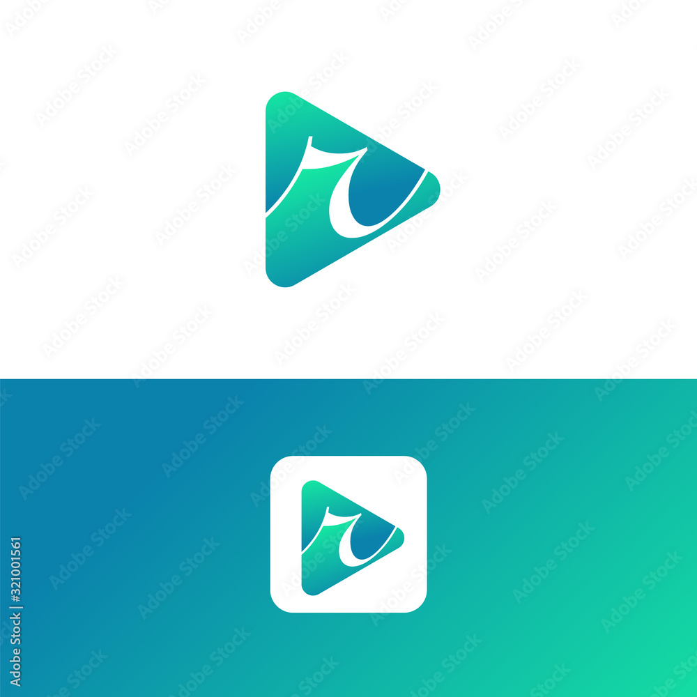 r letter logo Icon play button with combination of initial letter r