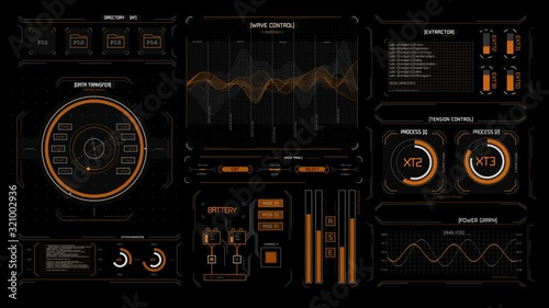 Perspective view of Futuristic interface/HUD/FUI/Digital screen glass panel with buttons/Control dashboard