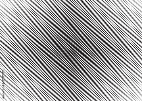 Abstract halftone wave line background. Monochrome pattern with varying line thickness.  Vector modern pop art texture for poster, sites, business cards, cover, postcard, design, labels, stickers.
