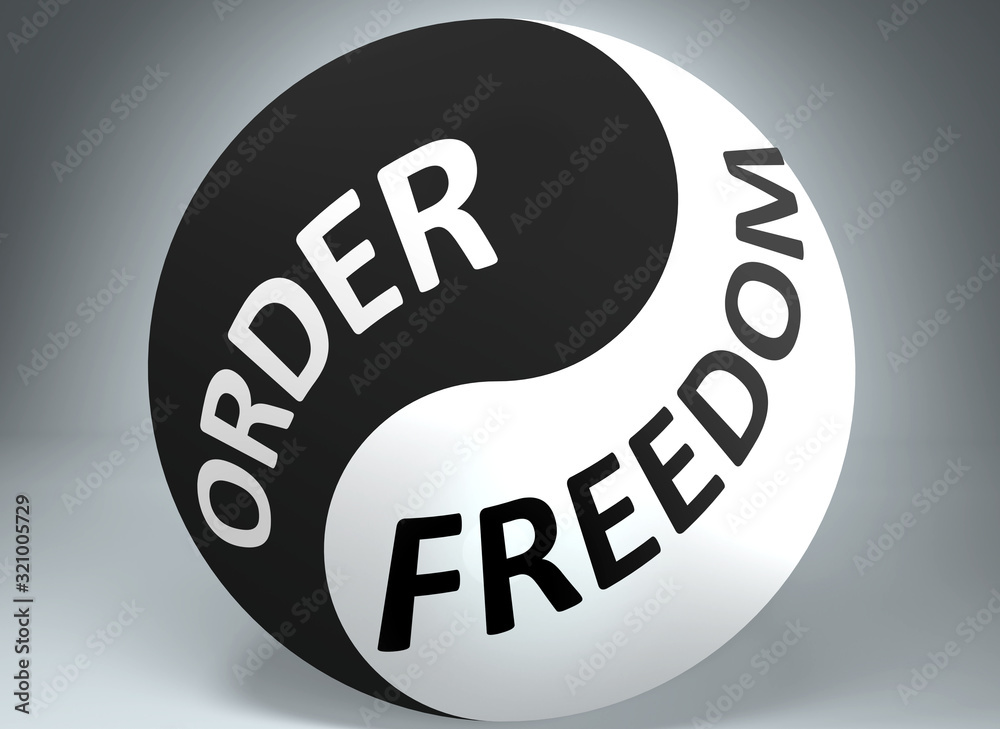 Order and freedom in balance pictured as words Order, freedom and yin
