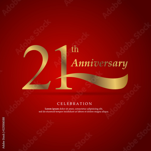 21th anniversary logo text decorative. With red background. Ready to use. Vector Illustration EPS 10