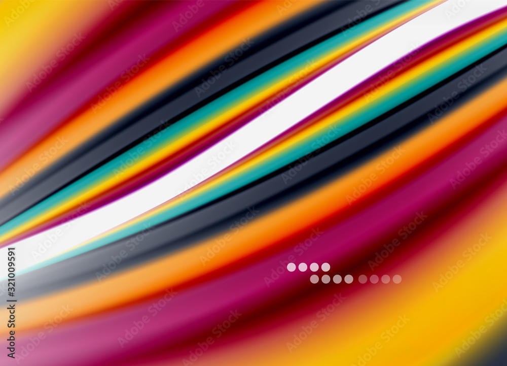 Wave lines abstract background, smooth silk design with rainbow style colors. Liquid fluid color waves. Vector Illustration