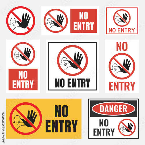 no entry sign set, no people allowed labels and stickers