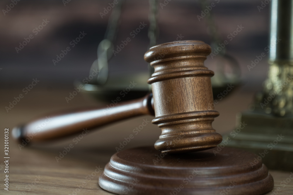 Lawyers office concept on rustic wooden table.