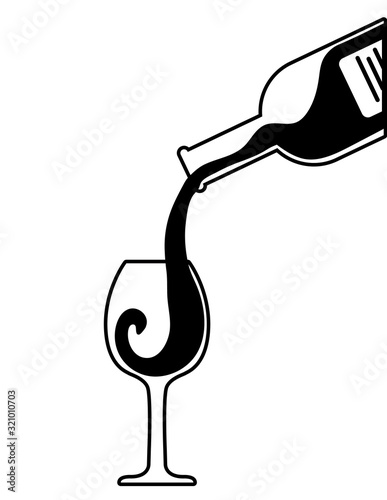 bottle and glass of wine on white background