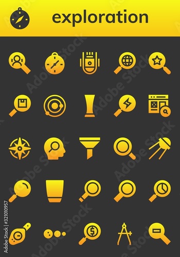 Modern Simple Set of exploration Vector filled Icons