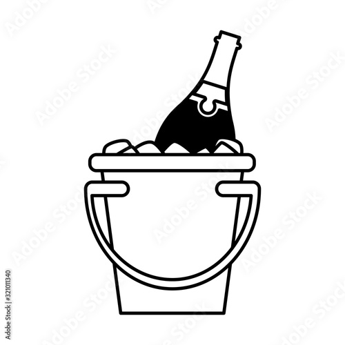 wine bottle inside ice bucket on white background