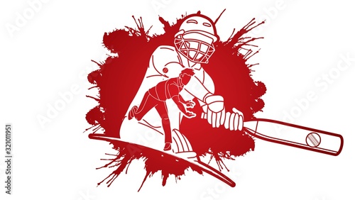 Group of Cricket players action cartoon sport graphic vector.