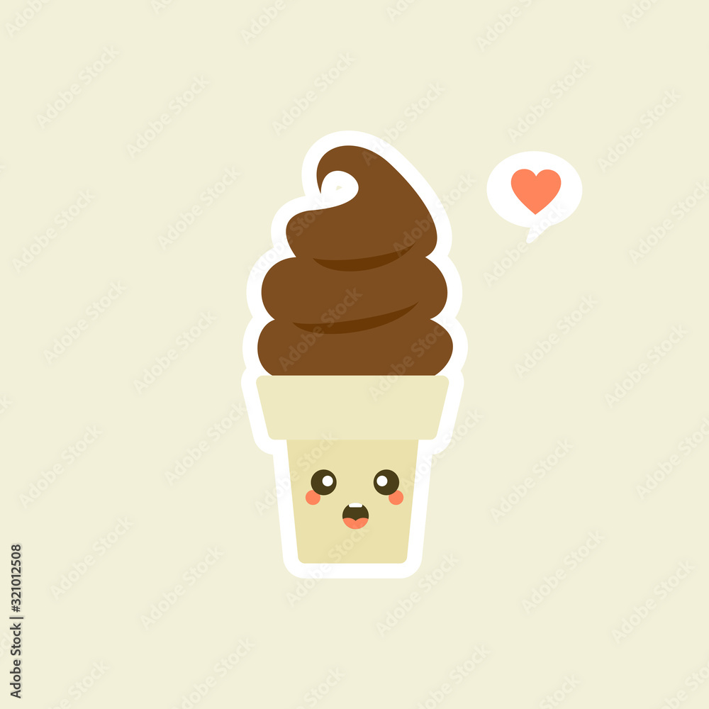 Kawaii ice cream cone characters in flat style. Cute cartoons isolated on color background. ice cream in waffle cones Kawaii ice cream cone characters in flat style. Cute cartoons isolated on color background. ice cream in waffle cones