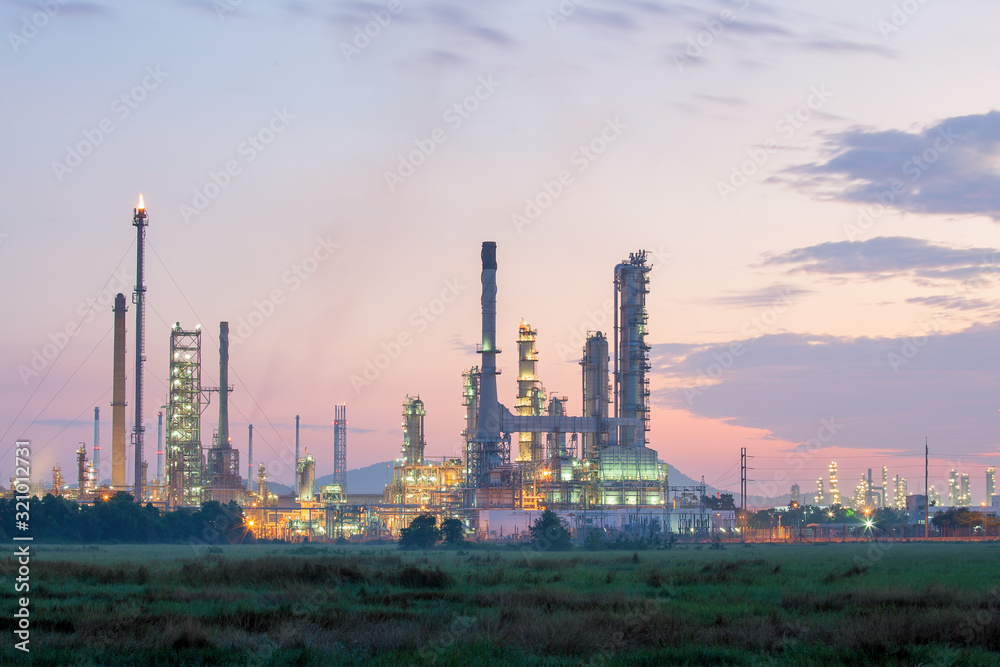 Oil gas refinery plant. May called petroleum, production or petrochemical plant. Industrial factory construction from engineering technology with steel pipe, pipeline, tank. Business for power energy.