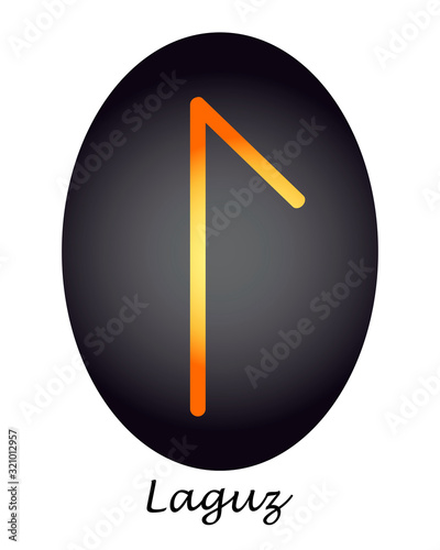 Fortune-telling rune Laguz yellow on a dark background. flat vector. illustration