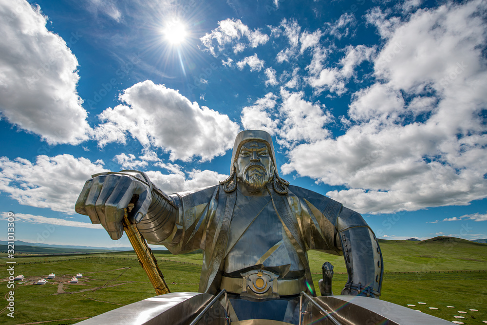 The Genghis Khan Equestrian Statue, is a 131-foot (40 m) tall statue of Genghis Khan on horseback, on the bank of the Tuul River at Tsonjin Boldog 54 km east of the Mongolian capital Ulaanbaatar.