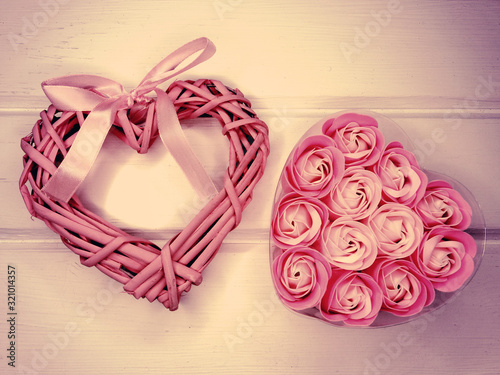 Fototapeta Naklejka Na Ścianę i Meble -  rose flower buds in heart form gift box for valentine's day love