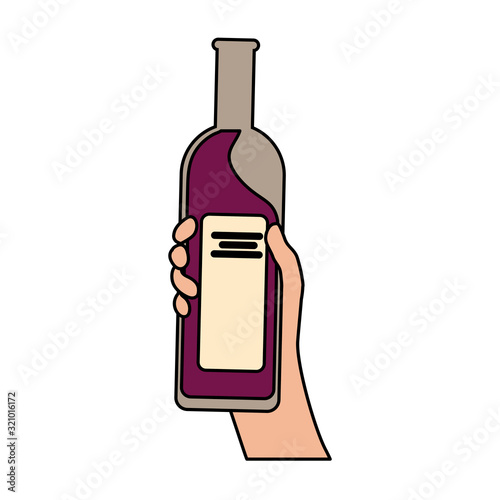 hand holding a bottle wine on white background