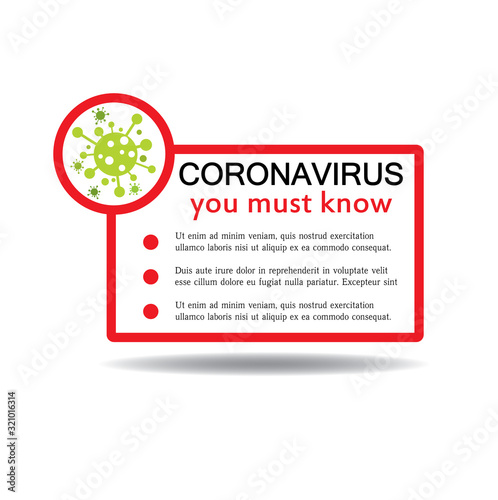 Vector template banner, poster. Dangerous chinese ncov corona virus, SARS pandemic risk information