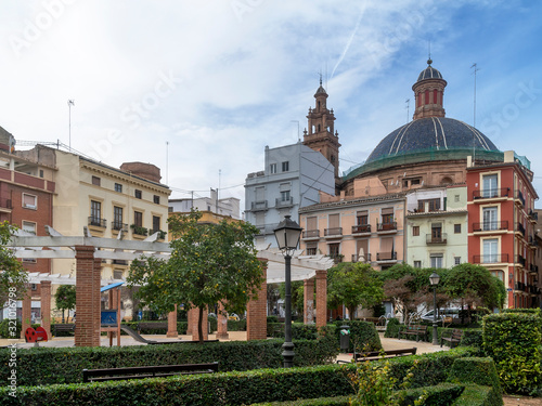 Beautiful view of the Joan de Vila Rasa square in the historic center of Valencia, Spain photo