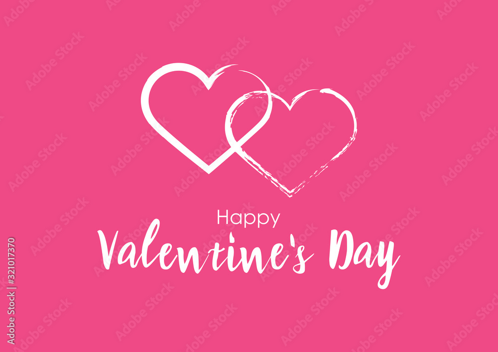 Happy Valentine's Day Sign with heart shape vector. Valentine's day greeting card. Valentines Day concept. Pink background with painted heart shape vector