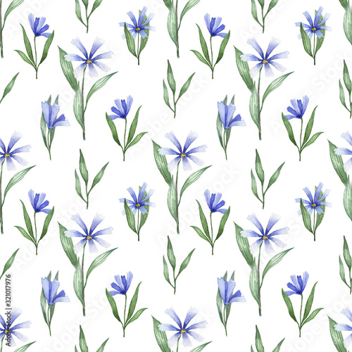 Seamless pattern with purple flowers in watercolor