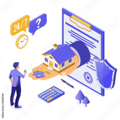 Sale Purchase Rent Mortgage House Isometric