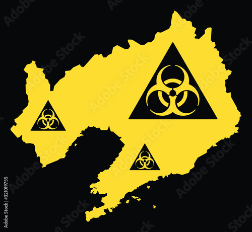 Liaoning province map of China with biohazard virus sign