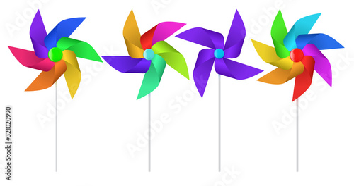 Color pinwheel. Multi colored toy paper windmill propeller.