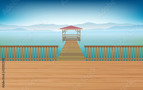 wooden pavilion in the river
