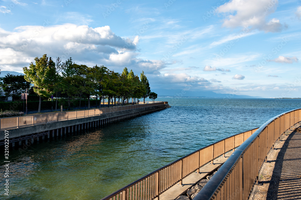 View of lake Biwa from Nagisa park, Shiga prefecture, Japan