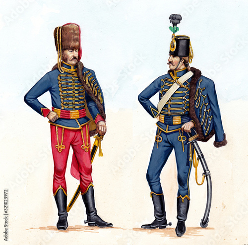 Canvas Print German hussars illustration