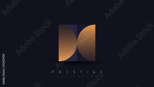 Dark blue premium background with luxury golden geometric elements triangle, circle etc. Prestige background for poster, banner, flyer, cover etc. Vector EPS