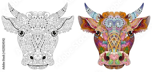 Bull head artwork illustration on the white background