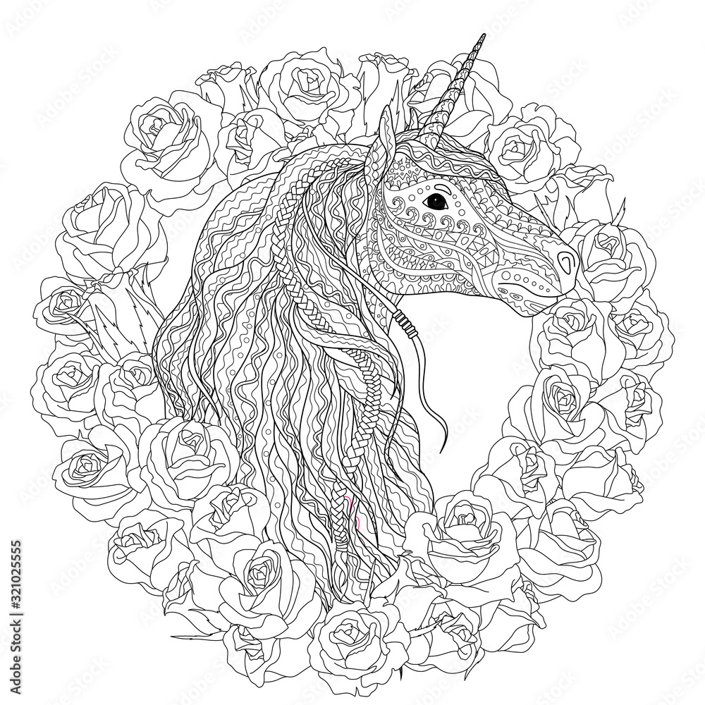 Fototapeta premium Beautiful unicorn for coloring book for adults.