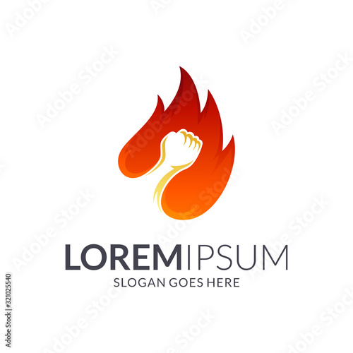 Fire hand punch logo design, freedom and spirit vector illustration