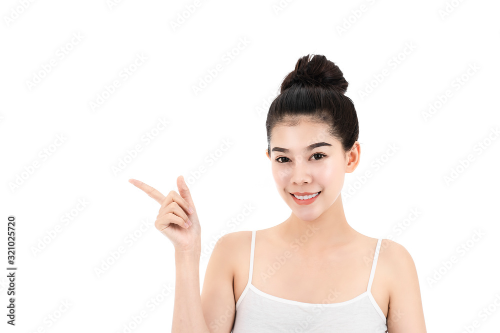 Portrait of attractive asian young woman with beauty skin and face isolated on white background. Healthy skin and face care concept. Portrait of attractive asian young woman with beauty skin and face isolated on white background. Healthy skin and face care concept.