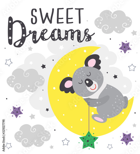 poster with a sleeping koala - vector illustration, eps 