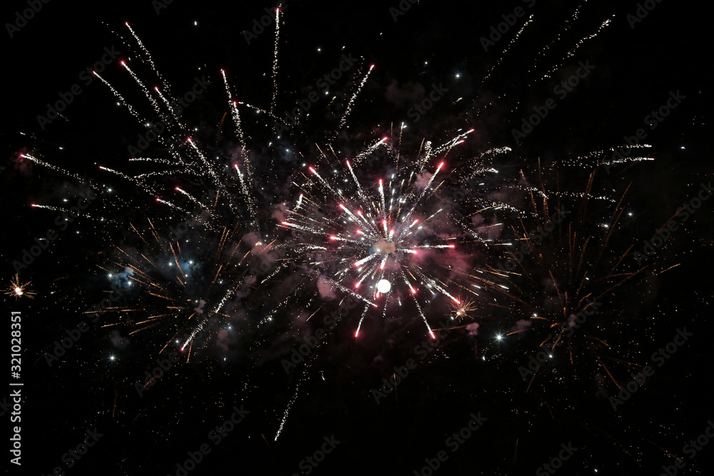 beautiful festive fireworks on the background of the moon beautiful festive fireworks on the background of the moon