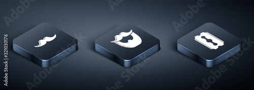 Set Isometric Mustache, Blade razor and Mustache and beard icon. Vector