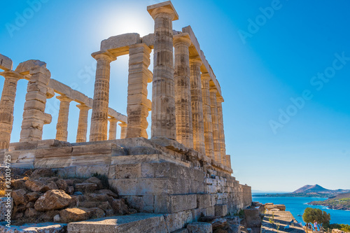 The ancient temple of Poseidon at Cape Sounio in Attica, Greece