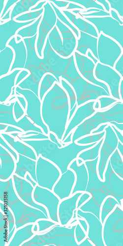 Magnolia outline seamless pattern .