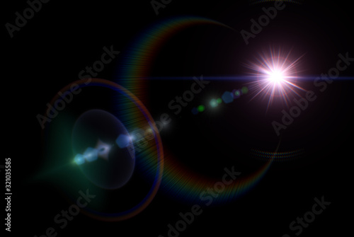 Overlay, flare light transition, effects sunlight, lens flare, light leaks. High-quality stock image of warm sun rays light effects, overlays or golden flare isolated on black background for design
