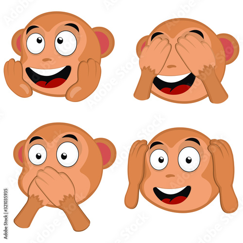 Vector illustration of monkey emoticons in various expressions