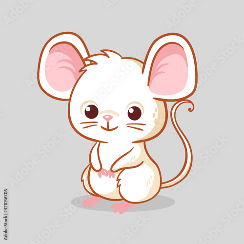 Cute little mouse is sitting on a gray background.