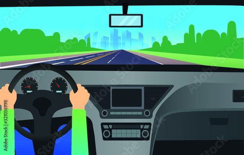 Drive inside car, dashboard, the car interior vector illustration 