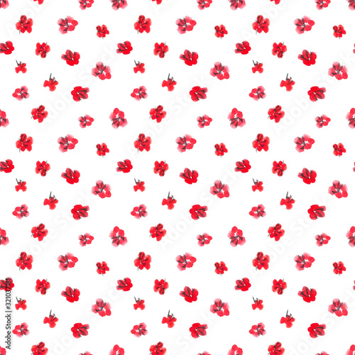 Fototapeta Naklejka Na Ścianę i Meble -  hand-drawn illustration: seamless pattern of little red flowers