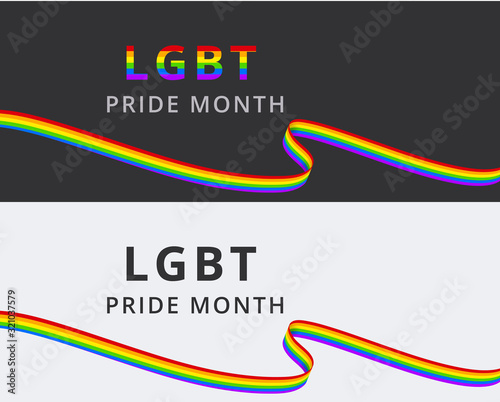 LGBT Pride Month vector set of banners with rainbow ribbons. Gift vouchers template for online shopping, holiday greeting card, invitation, flyer. LGBTQ lesbian, gay, bisexual and transgender
