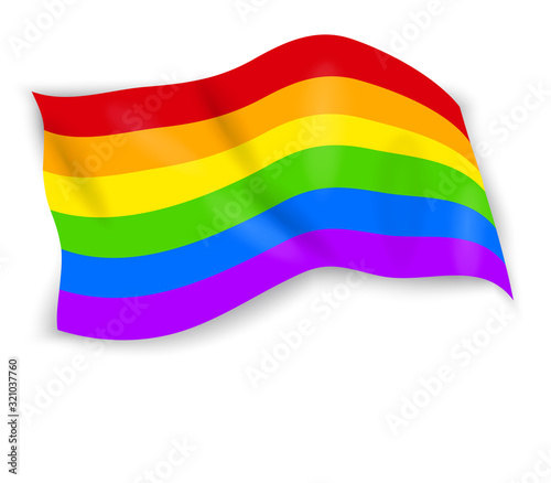 Waving LGBT rainbow flag isolated on white background. LGBT Pride Month. Symbol of lesbian  gay  bisexual and transgender. Place for text. Vector illustration