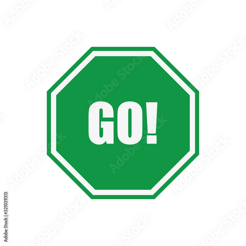 go sign green color icon in flat style, vector green graphic design