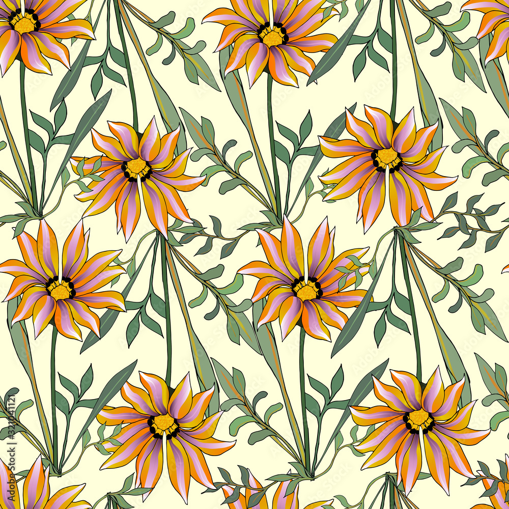 African bright pattern of orange flowers. Seamless vector floral background of gerberas, daisies for fabric, tiles, decoupage. African bright pattern of orange flowers. Seamless vector floral background of gerberas, daisies for fabric, tiles, decoupage.