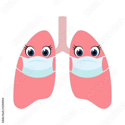 Cartoon lungs wearing protection face mask. 2019-nCov novel coronavirus outbreak concept
